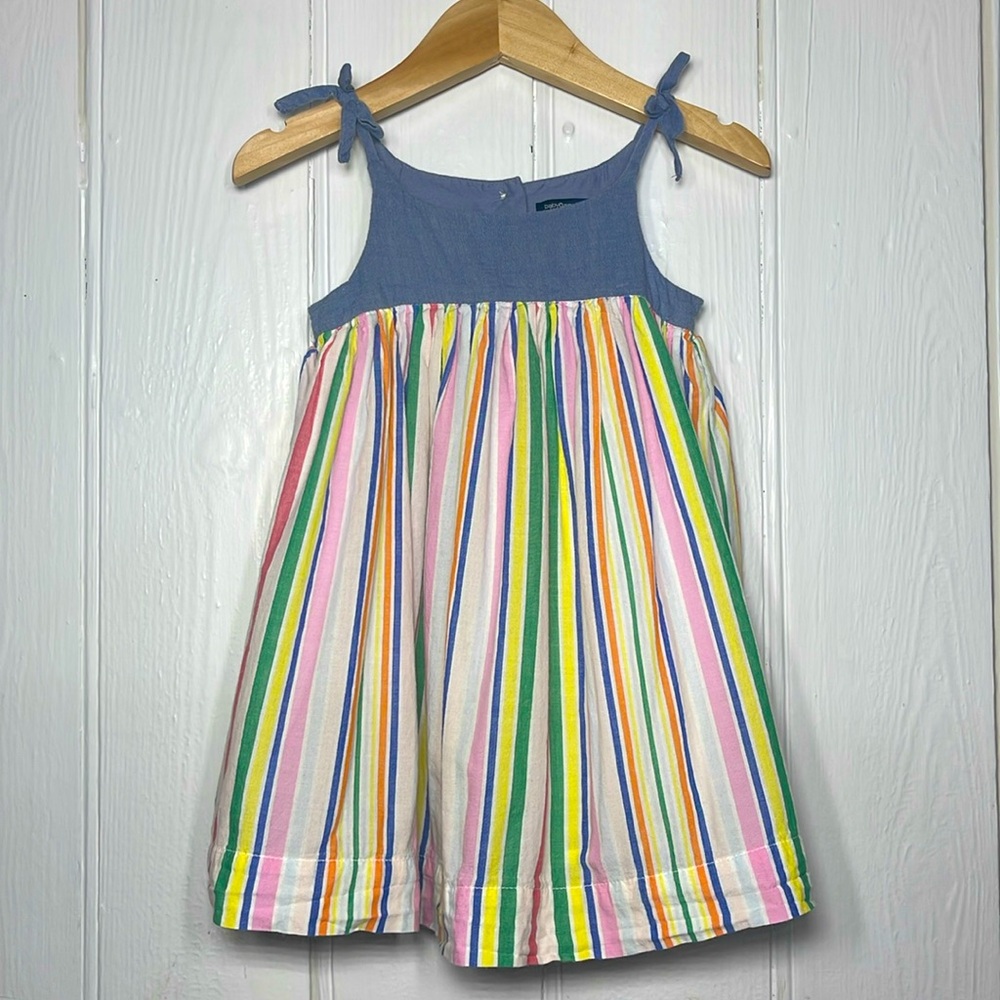 BABY GAP EUC 100% Girls Cotton Chambray Multicolor Tie Strap Dress
